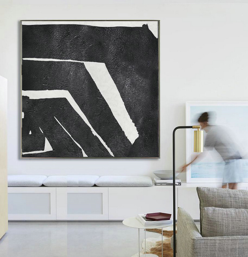 Oversized Minimal Black And White Painting,Acrylic Minimailist Painting #T4F1 - Click Image to Close